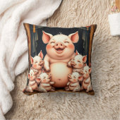 Pig Art – Mother & Piglets クッション (ブランケット)