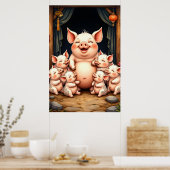  Pig Art – Mother & Piglets ポスター (キッチン)