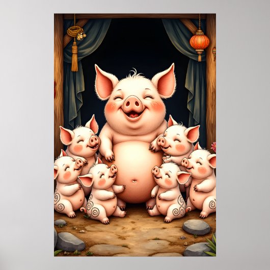  Pig Art – Mother & Piglets ポスター (正面)