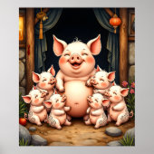  Pig Art – Mother & Piglets ポスター (正面)