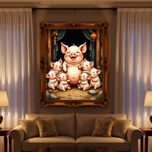  Pig Art – Mother & Piglets ポスター