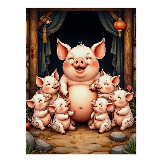  Pig Art – Mother & Piglets ポスター (正面)