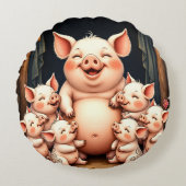 Pig Art – Mother & Piglets ラウンドクッション (正面)