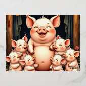 Pig Art – Mother & Piglets 箔招待状ポストカード (裏面)