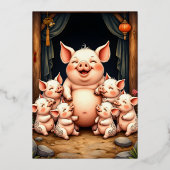 Pig Art – Mother & Piglets 箔招待状 (正面)