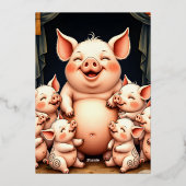 Pig Art – Mother & Piglets 箔招待状 (裏面)
