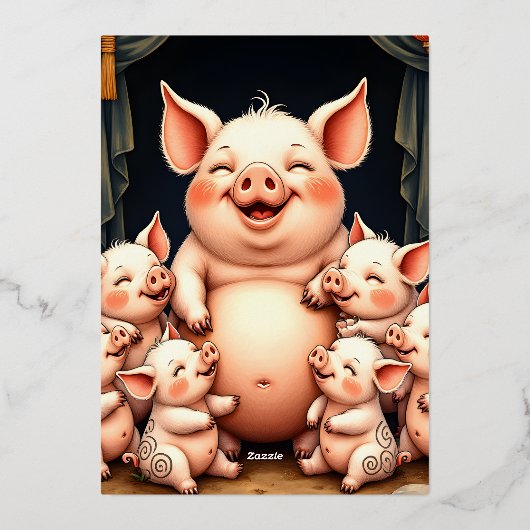 Pig Art – Mother & Piglets 箔招待状 (裏面)