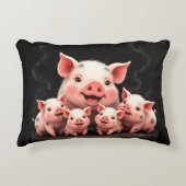 Pig Artwork – Mother Pig & Piglets アクセントクッション (正面)