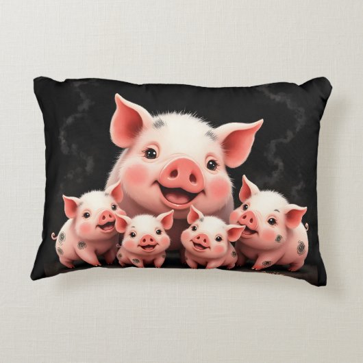 Pig Artwork – Mother Pig & Piglets アクセントクッション (裏面)