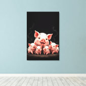 Pig Artwork – Mother Pig & Piglets キャンバスプリント (インサイチュ (ウッドフロア))