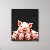 Pig Artwork – Mother Pig & Piglets キャンバスプリント (正面)