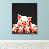 Pig Artwork – Mother Pig & Piglets キャンバスプリント (インサイチュ (ウッドフロア))