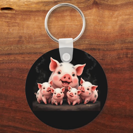 Pig Artwork – Mother Pig & Piglets キーホルダー (裏面)