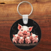 Pig Artwork – Mother Pig & Piglets キーホルダー (正面)