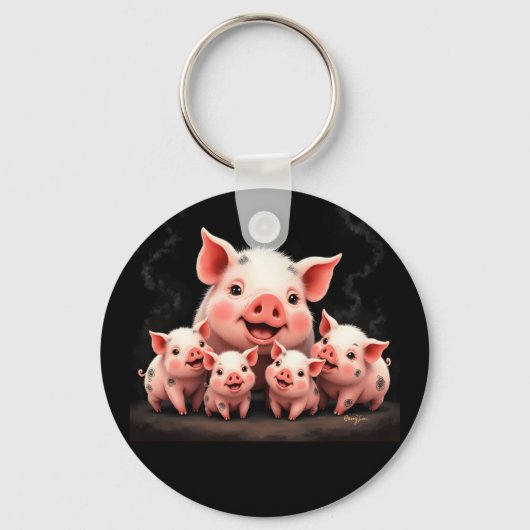 Pig Artwork – Mother Pig & Piglets キーホルダー (裏面)