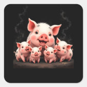 Pig Artwork – Mother Pig & Piglets スクエアシール (正面)