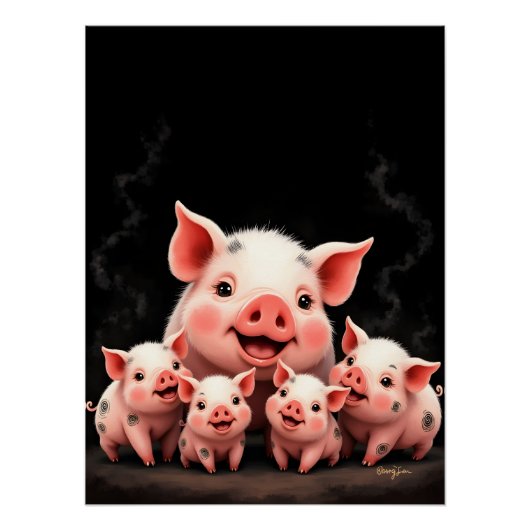 Pig Artwork – Mother Pig & Piglets ポスター (正面)