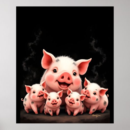 Pig Artwork – Mother Pig & Piglets ポスター (正面)