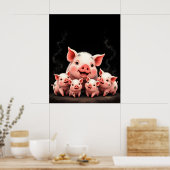 Pig Artwork – Mother Pig & Piglets ポスター (キッチン)