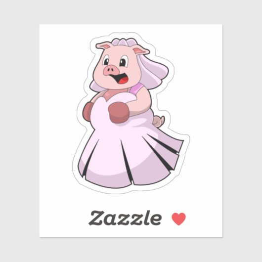 Pig as Bride with Wedding dress.PNG シール (シート)