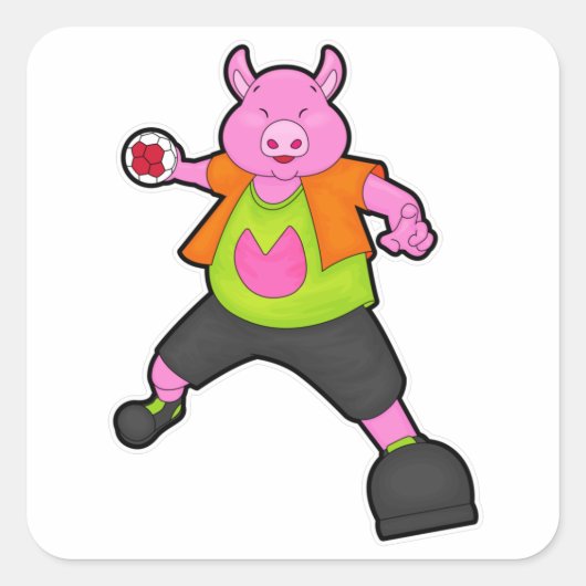 Pig atハンドボール選手とハンドボール スクエアシール (正面)