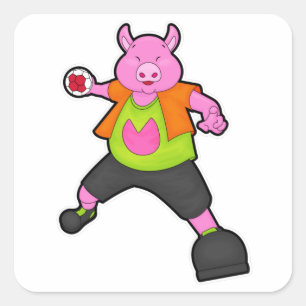 Pig atハンドボール選手とハンドボール スクエアシール