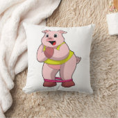 Pig at Fitness with Rubber band クッション (ブランケット)