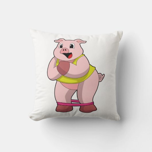 Pig at Fitness with Rubber band クッション (正面)