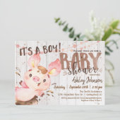 Pig Baby Showerへの招待、Boy, Farm 招待状 (スタンド正面)