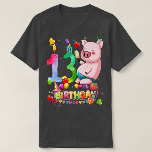 Pig Birthday Party 13 Year Old Boy 9th Pig Birthda Tシャツ (デザイン正面)