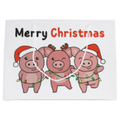 Pig Christmas Cute Pigs Merry Christmas Large Gift ラージペーパーバッグ (正面)