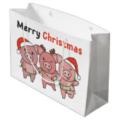 Pig Christmas Cute Pigs Merry Christmas Large Gift ラージペーパーバッグ (裏面アングル)