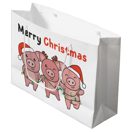 Pig Christmas Cute Pigs Merry Christmas Large Gift ラージペーパーバッグ (正面アングル)