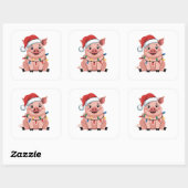 Pig Christmas Santa Hat Xmas Holiday Xmas Pigmass スクエアシール (シート)