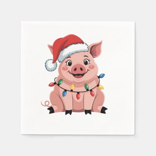 Pig Christmas Santa Hat Xmas Holiday Xmas Pigmass スタンダードカクテルナプキン (正面)
