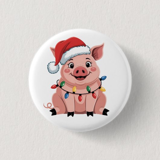Pig Christmas Santa Hat Xmas Holiday Xmas Pigmass 缶バッジ (正面)