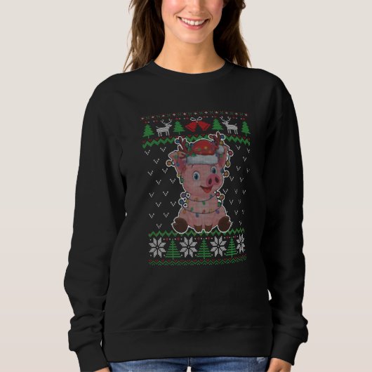 Pig Christmas Ugly Sweater Santa Pig  Xmas スウェットシャツ (正面)