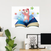 Pig Dancing On A Book Poster ポスター (ホームオフィス)