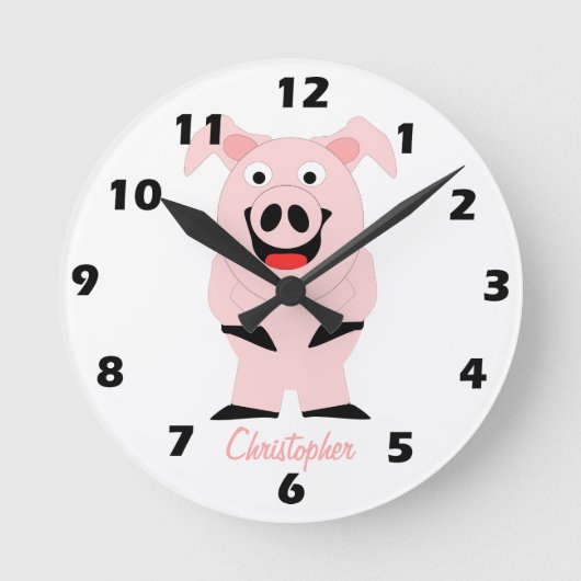 Pig Design Personalised ラウンド壁時計 (正面)