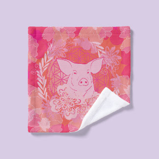 pig,flower of life, blue, mandala,zen,chakra,patt ウォッシュタオル