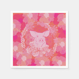 pig,flower of life, blue, mandala,zen,chakra,patt スタンダードカクテルナプキン