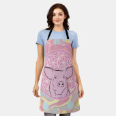 pig,flower of life, rose, mandala,zen,chakra, エプロン (着用した状態)