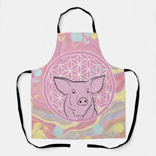 pig,flower of life, rose, mandala,zen,chakra, エプロン (正面)