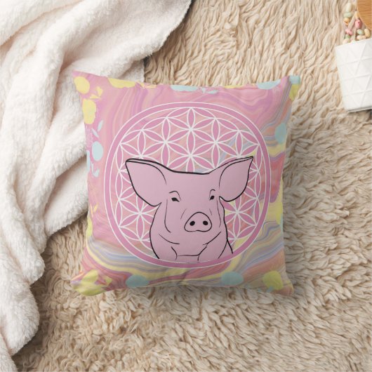 pig,flower of life, rose, mandala,zen,chakra, クッション (ブランケット)