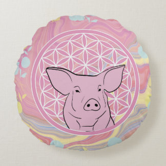 pig,flower of life, rose, mandala,zen,chakra, ラウンドクッション