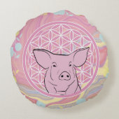pig,flower of life, rose, mandala,zen,chakra, ラウンドクッション (裏面)