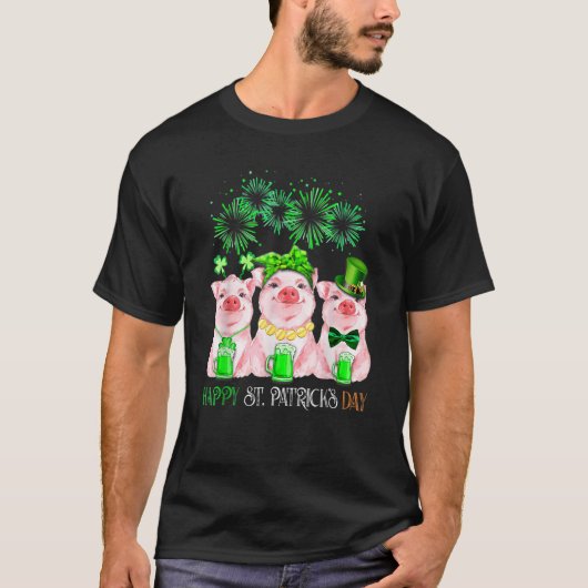 Pig Happy St Patricks Day Family Farmer Farming Lo Tシャツ (正面)