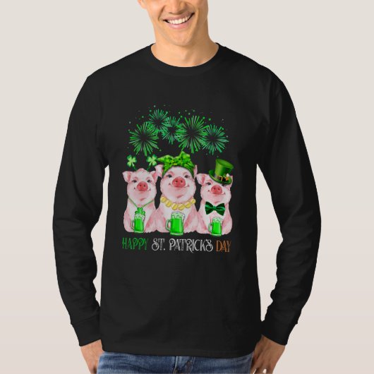 Pig Happy St Patricks Day Family Farmer Farming Lo Tシャツ (正面)