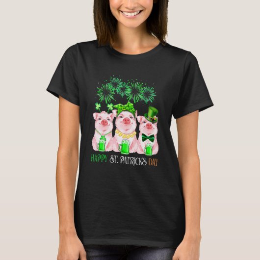 Pig Happy St Patricks Day Family Farmer Farming Lo Tシャツ (正面)