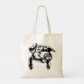 Pig Head Farm Animal Drawing in Black White トートバッグ (裏面)